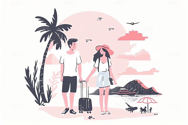 扁平风旅游简约清新插画