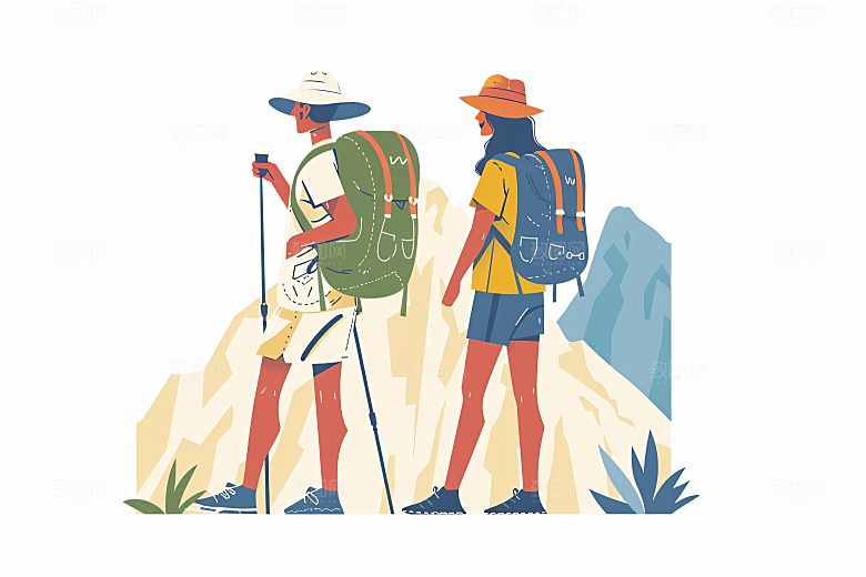 扁平风旅游手绘休闲插画