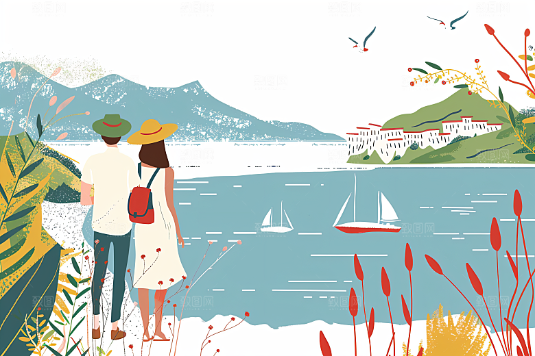 扁平风旅游手绘高清插画