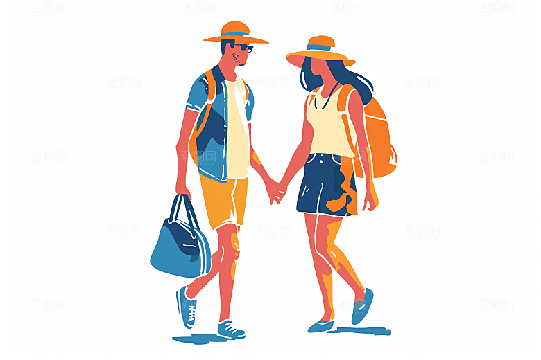 扁平风旅游休闲徒步插画