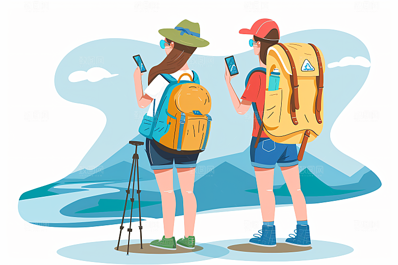 扁平风旅游简约氛围感插画