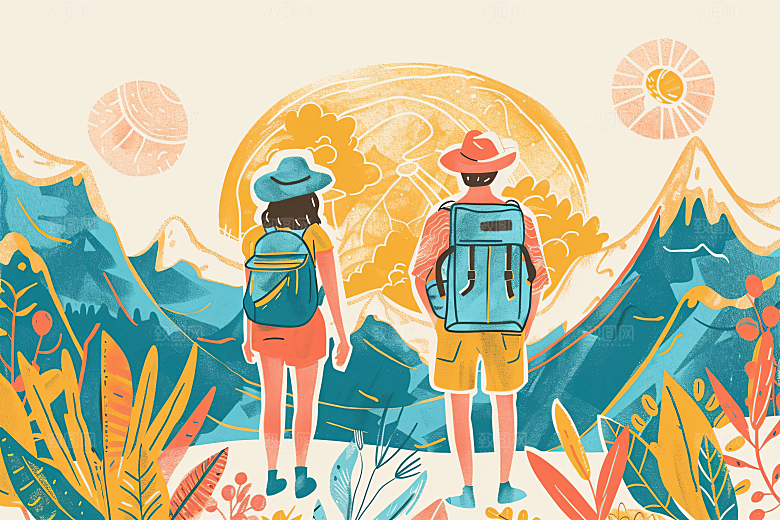 扁平风旅游休闲彩色插画