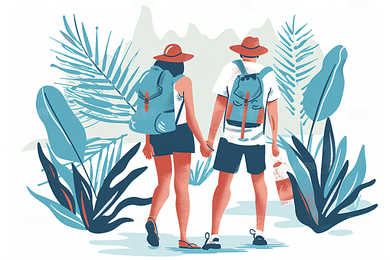 扁平风旅游休闲自然插画