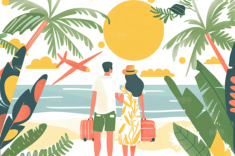 扁平风旅游自然氛围感插画