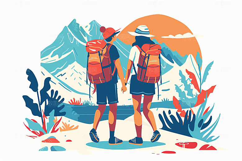 扁平风旅游露营清新插画