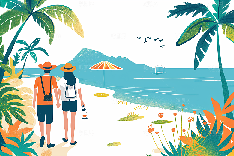 扁平风旅游山野氛围感插画