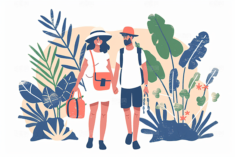 扁平风旅游手绘高清插画
