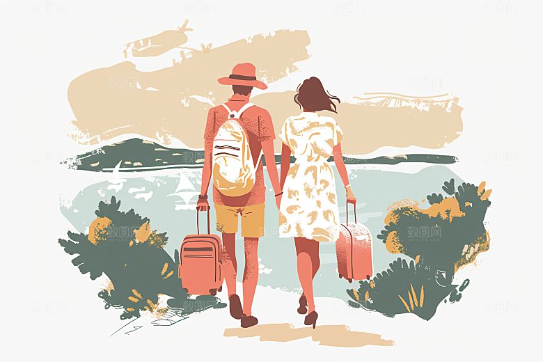 扁平风旅游手绘户外插画