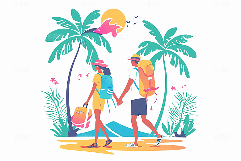 扁平风旅游户外旅行插画