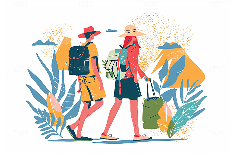 扁平风旅游清新自然插画