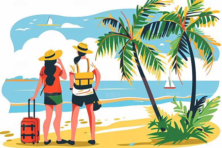扁平风旅游露营清新插画