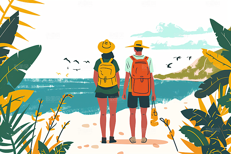 扁平风旅游户外清新插画