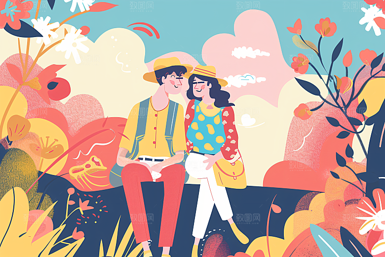 扁平风旅游氛围感自由行插画