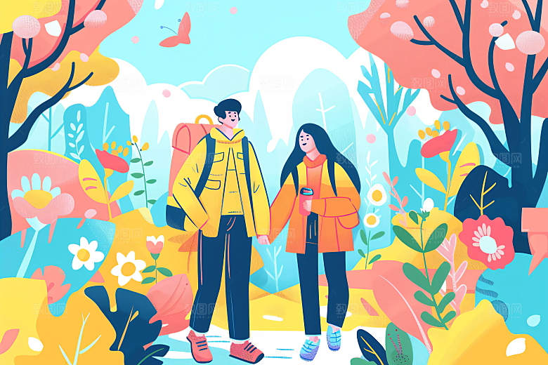 扁平风旅游自然旅行插画