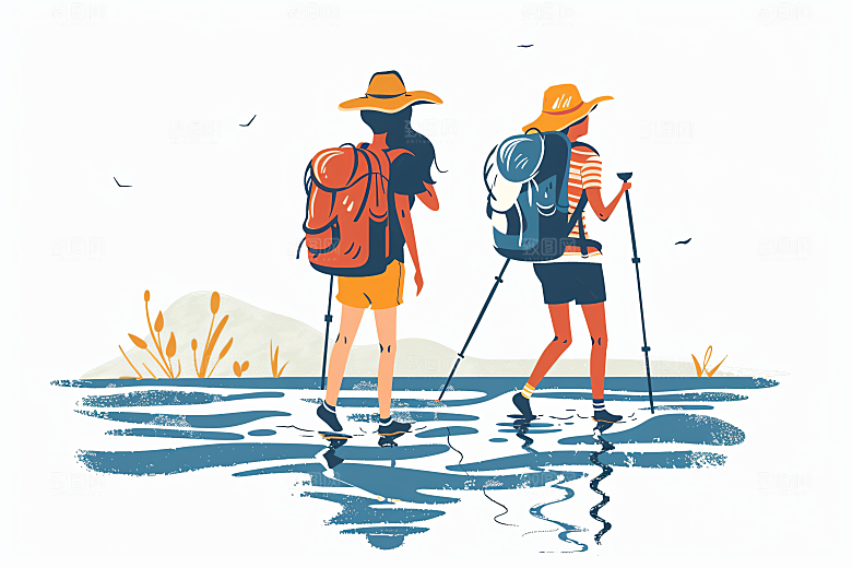 扁平风旅游简约踏青插画