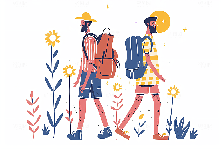扁平风旅游氛围感自然插画