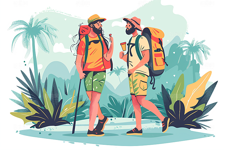 扁平风旅游露营高清插画