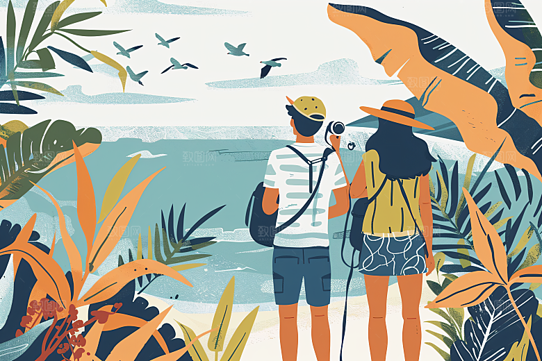 扁平风旅游自然户外插画