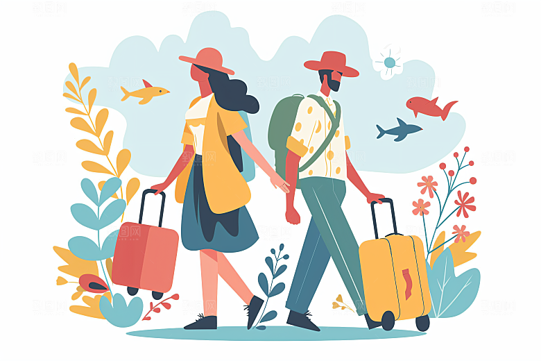 扁平风旅游高清自由行插画