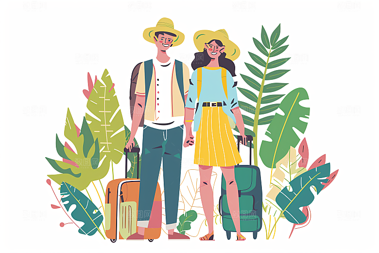 扁平风旅游手绘氛围感插画