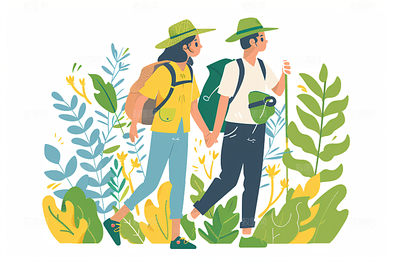 扁平风旅游自然山野插画