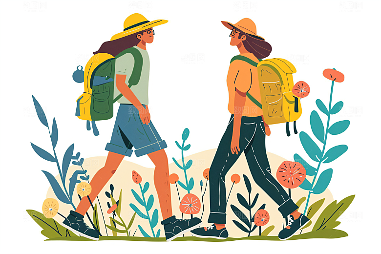 扁平风旅游自然手绘插画