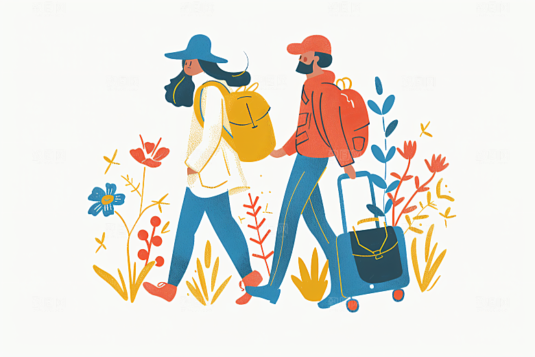 扁平风旅游旅行踏青插画