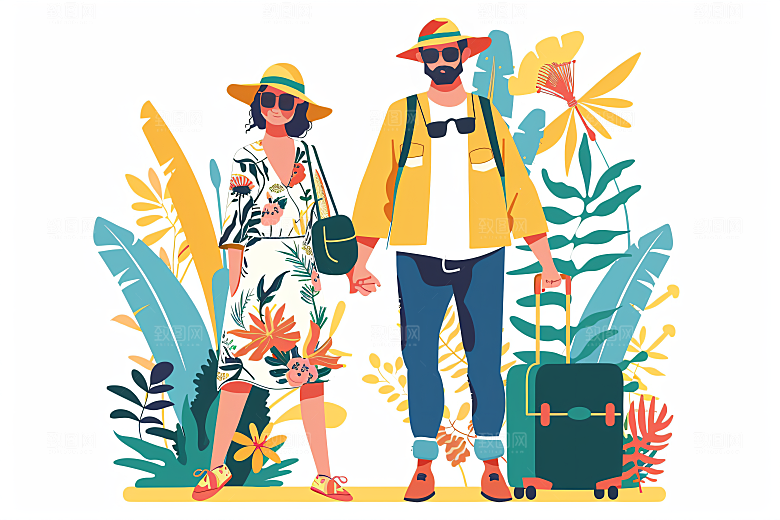 扁平风旅游自然露营插画