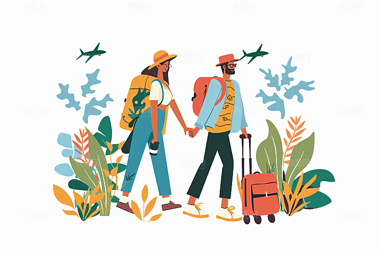 扁平风旅游踏青高清插画