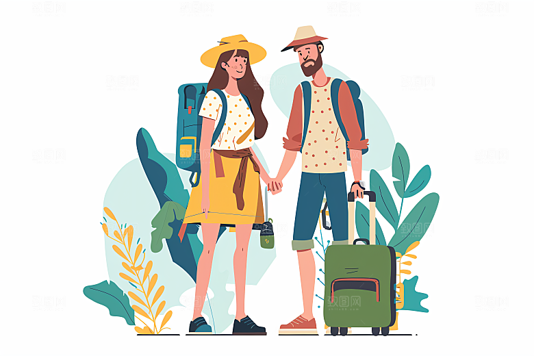 扁平风旅游彩色清新插画