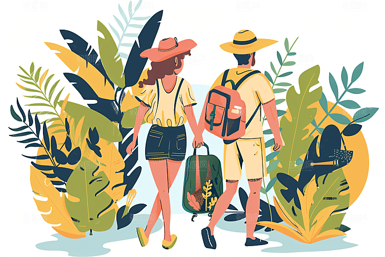 扁平风旅游自由行氛围感插画
