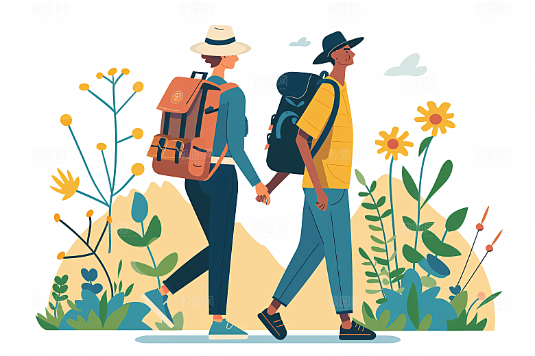 扁平风旅游氛围感休闲插画