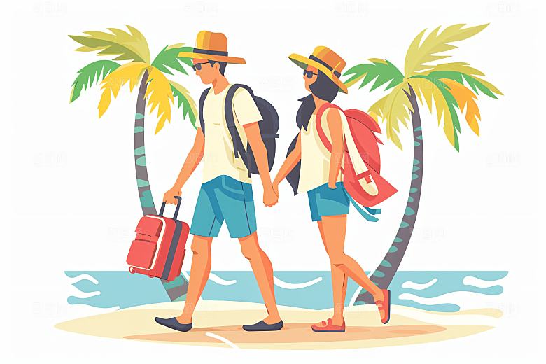 扁平风旅游户外彩色插画