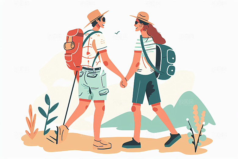 扁平风旅游手绘户外插画