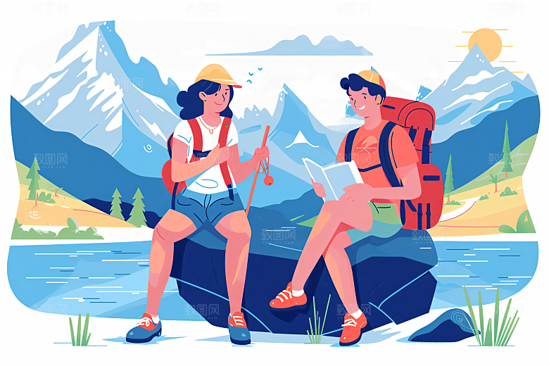 扁平风旅游高清彩色插画
