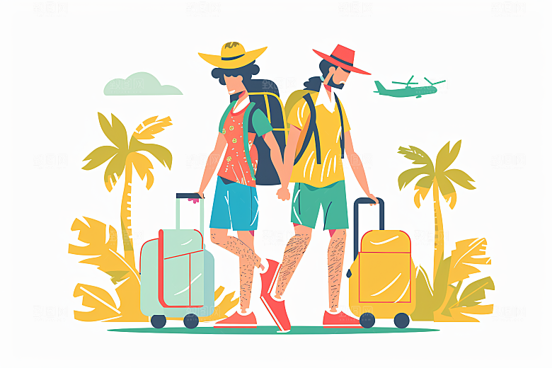 扁平风旅游旅行氛围感插画