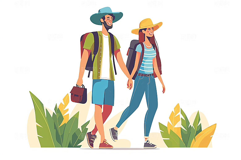 扁平风旅游踏青氛围感插画