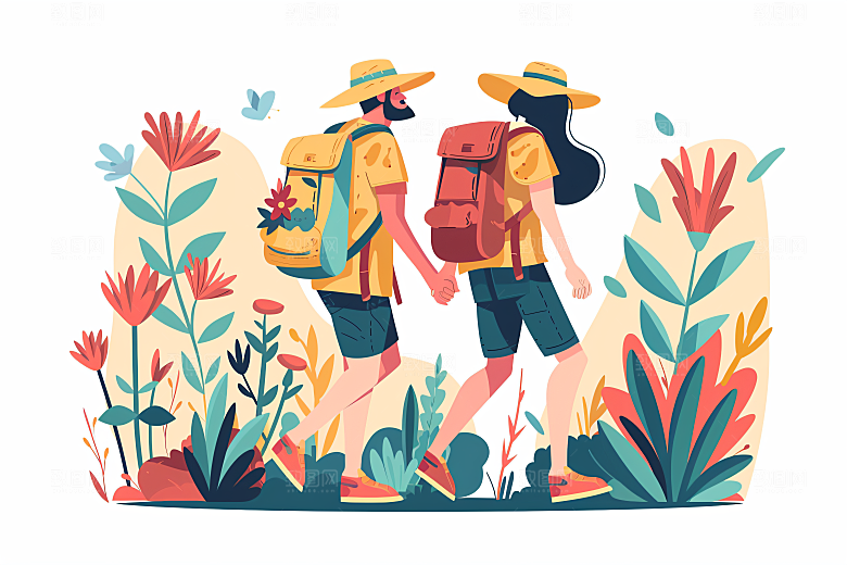 扁平风旅游彩色自然插画