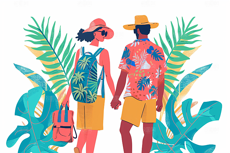 扁平风旅游户外露营插画