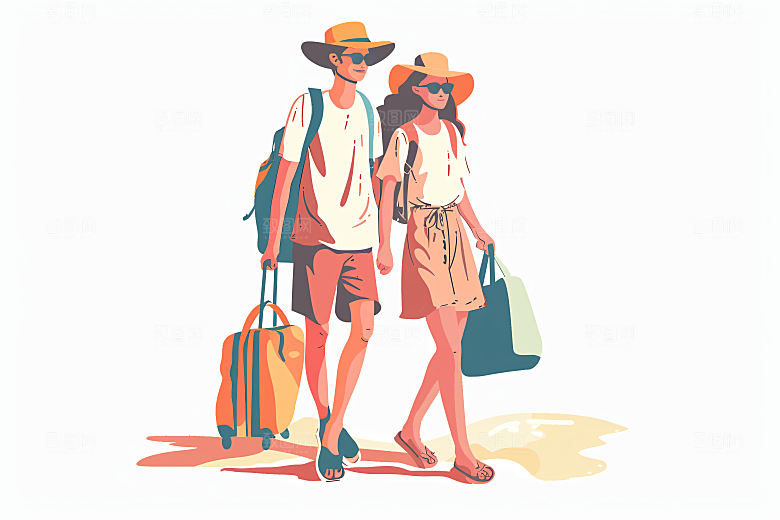 扁平风旅游休闲徒步插画