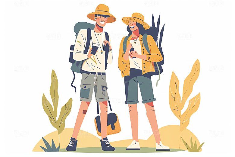 扁平风旅游手绘休闲插画