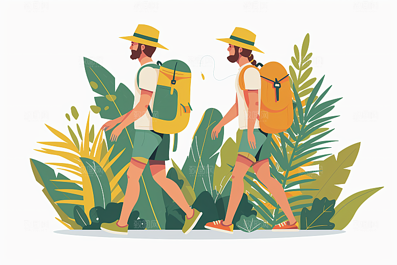 扁平风旅游清新氛围感插画
