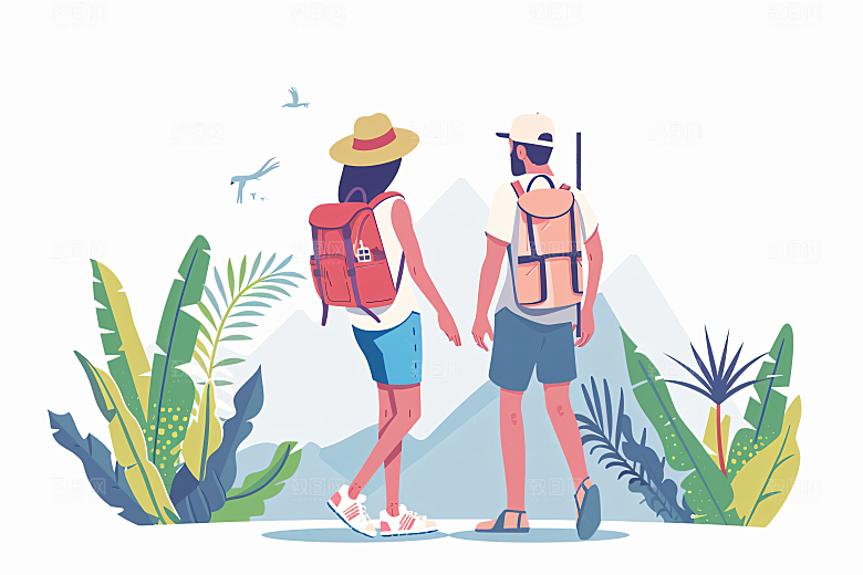 扁平风旅游露营旅行插画