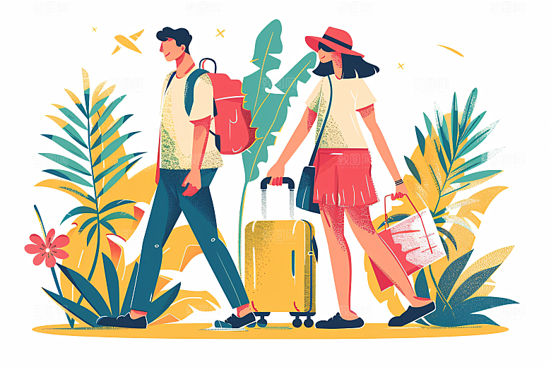 扁平风旅游徒步休闲插画