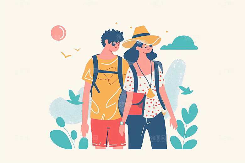 扁平风旅游户外露营插画