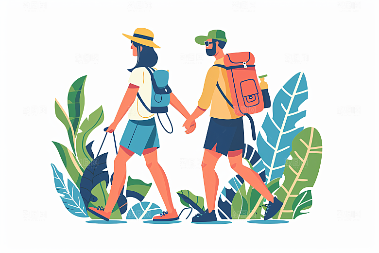 扁平风旅游露营简约插画