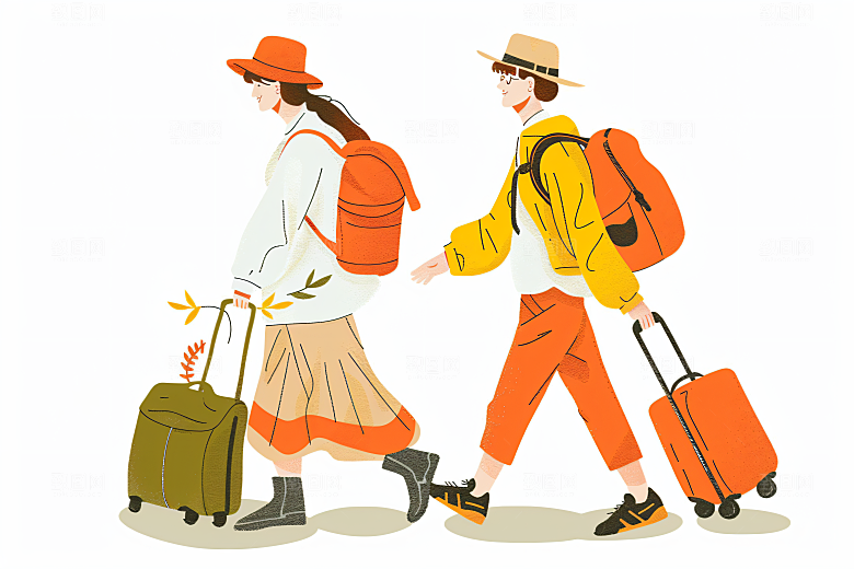 扁平风旅游自由行旅行插画