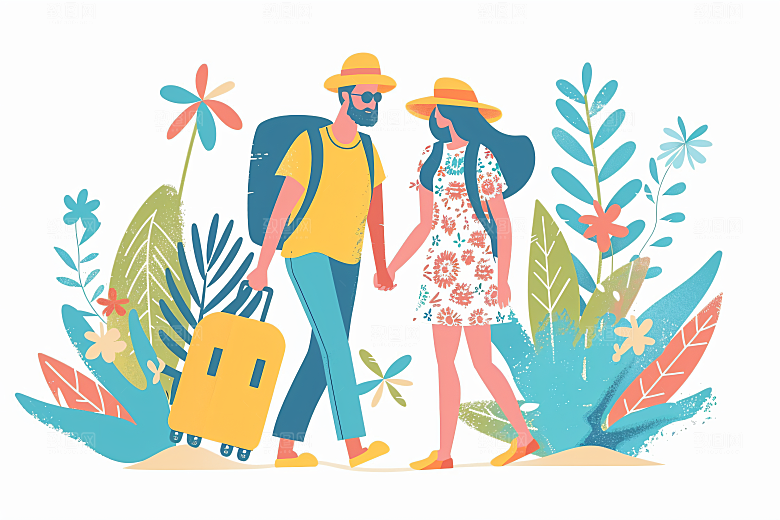 扁平风旅游手绘自然插画