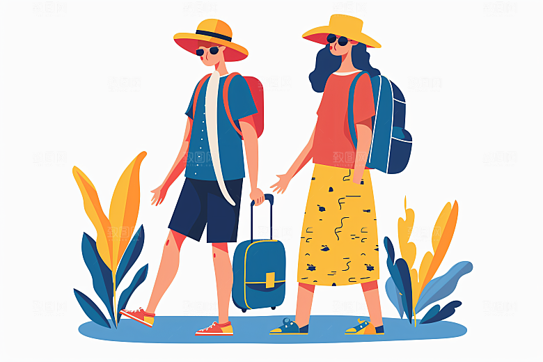 扁平风旅游户外清新插画