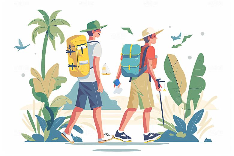 扁平风旅游自由行氛围感插画
